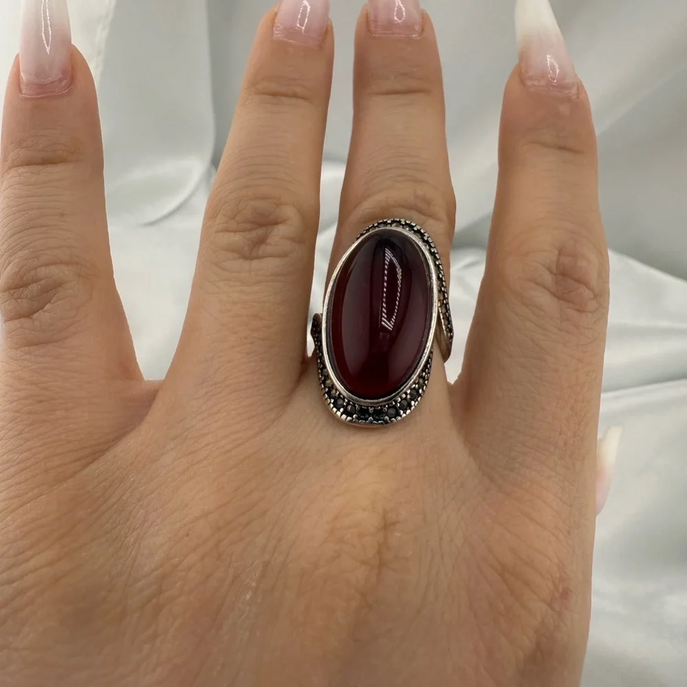 Vintage antique adjustable Red Stone Silver Ring